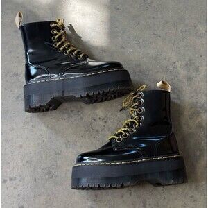 Dr. Martens JADON MAX Platform Combat Boots Vegan Black Oxford Women's US 6